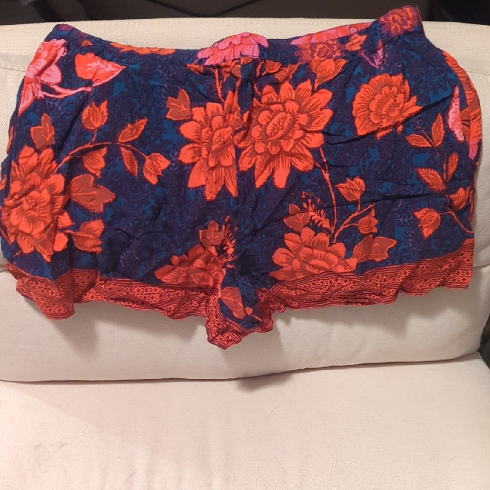 Anthropologie Red and Blue Floral Shorts
